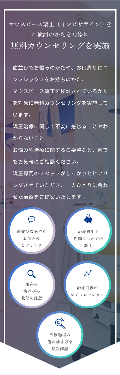 マウスピース矯正（インビザライン）をご検討のかたを対象に無料カウンセリングを実施